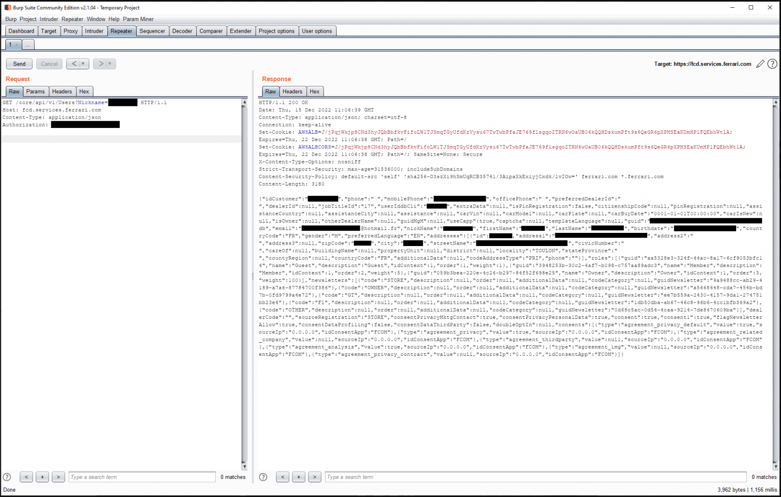 Disclosing Ferrari user data details