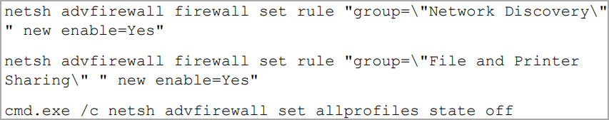 BlackByte's commands to configure firewalls