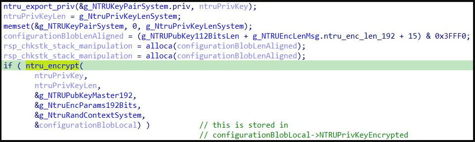 Encryption of NTRU private key pair