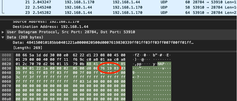 UDP response from the PLC containing the password