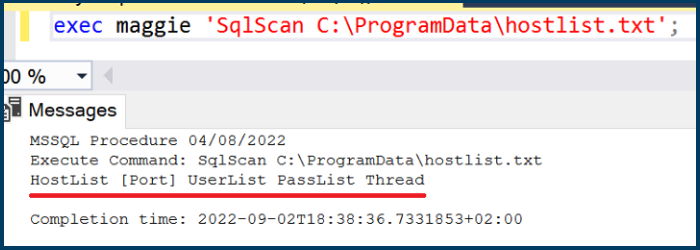 Valid parameters for the SQL scan command