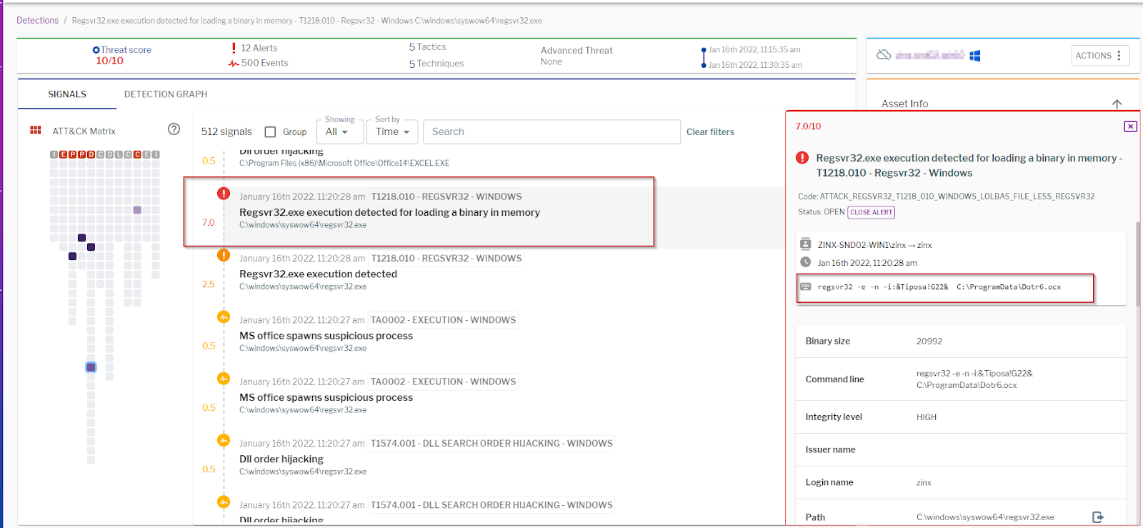 Detection of regsvr32 abuse