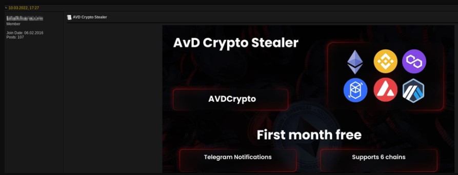 Bir bilgisayar korsanlığı forumunda AvD Crypto Stealer