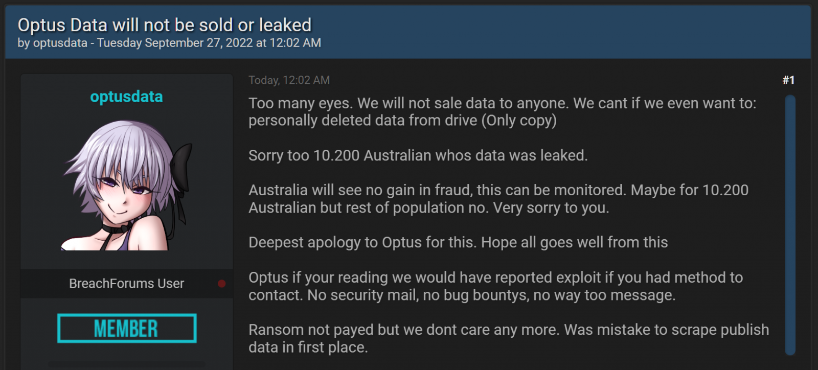 Alleged hacker giving up on the extortion