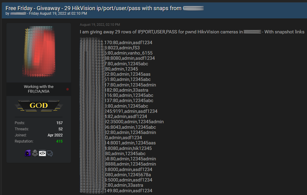 Forum users sharing cracked Hikvision endpoints