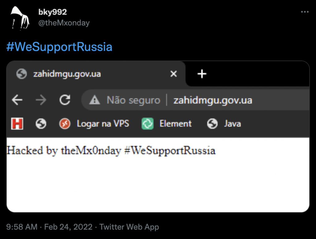 O grupo de hackers declarando seu apoio à Rússia