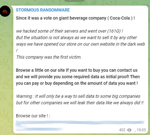 Stormous announcing the victimization of Coca Cola