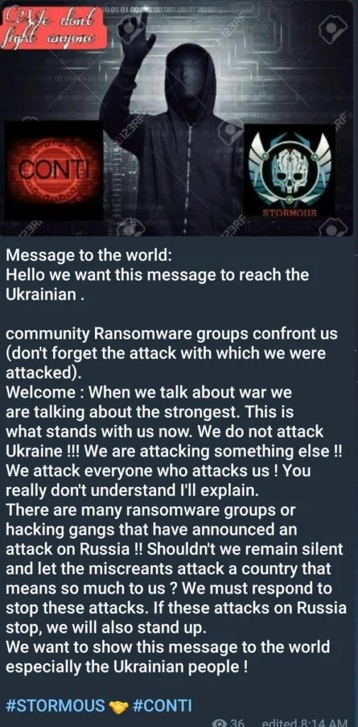 Stormous message on Telegram