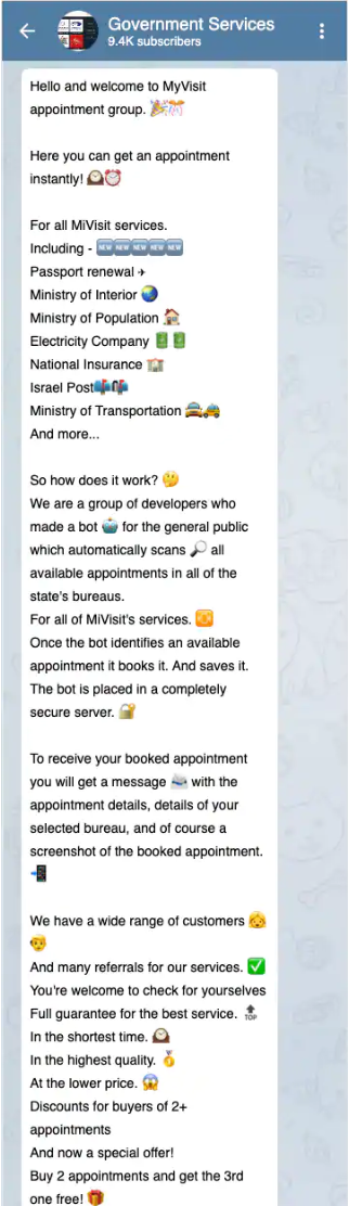 Telegram channel set up by bot's operators