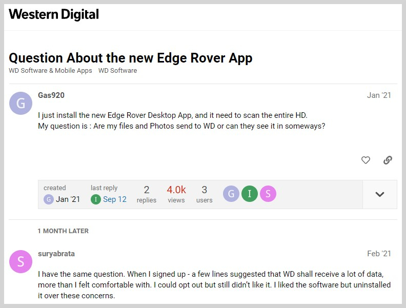WD customers worried about the privacy implications of using EdgeRover