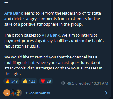 Hacktivists announcing VTB as the target