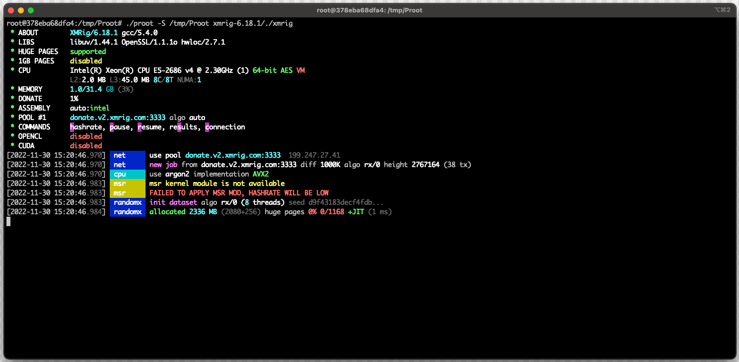 Launching XMRig on the guest filesystem to mine using host's GPU