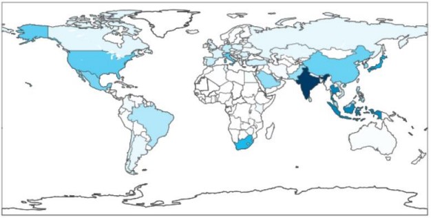 Heatmap of emotet victims
