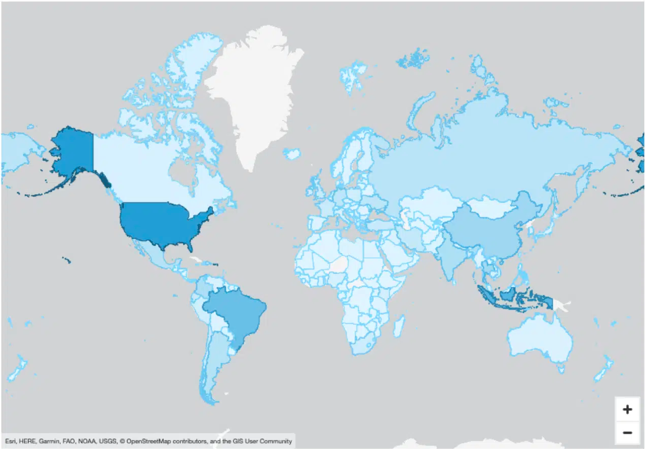 Heat map of DDoS swarm locations