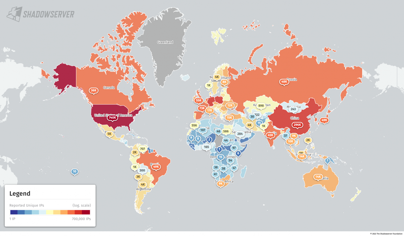 Heatmap of exposed MySQL servers in IPv4