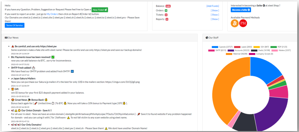 The main page of the Xleet store