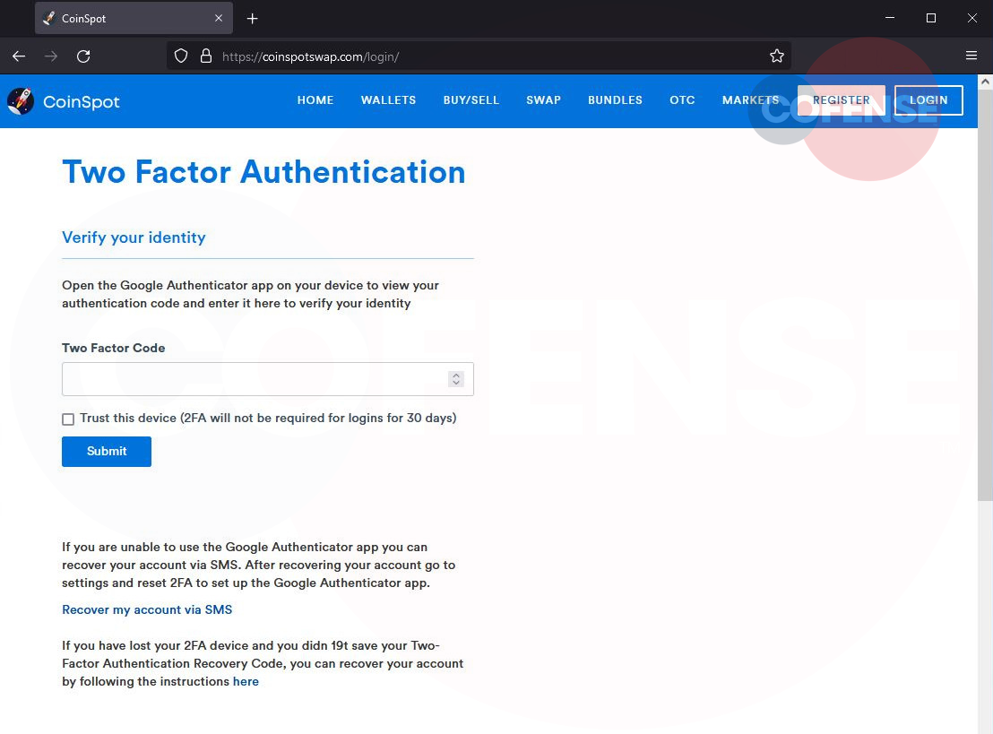 Stealing 2FA codes through a legitimate-looking page