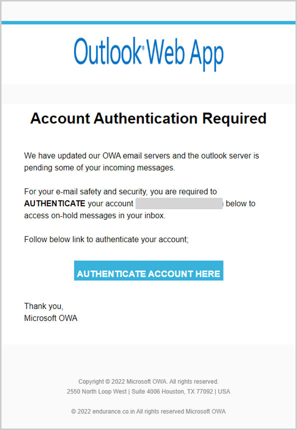 Outlook fake authentication request