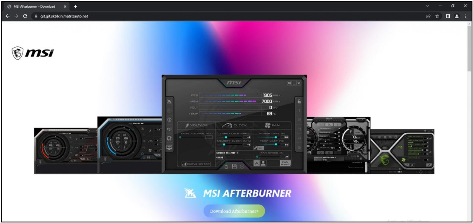 混入した MSI Afterburner をプッシュする悪意のある Web サイト