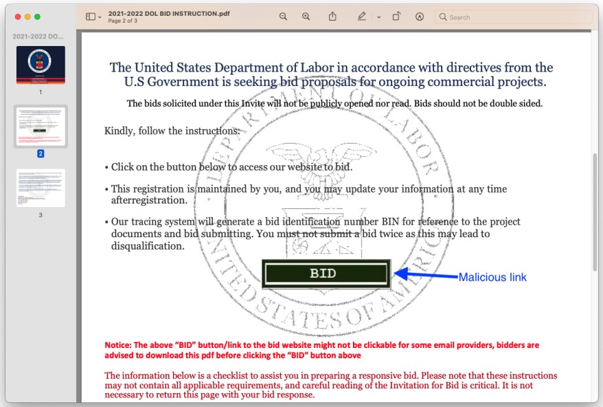 The button that leads to the phishing site