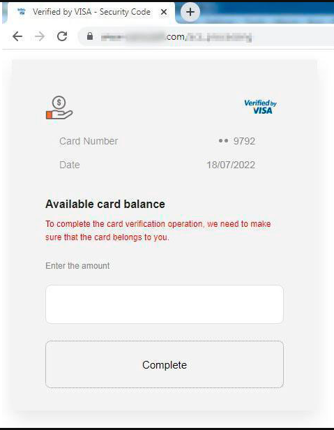 Victims are prompted to enter their card balance