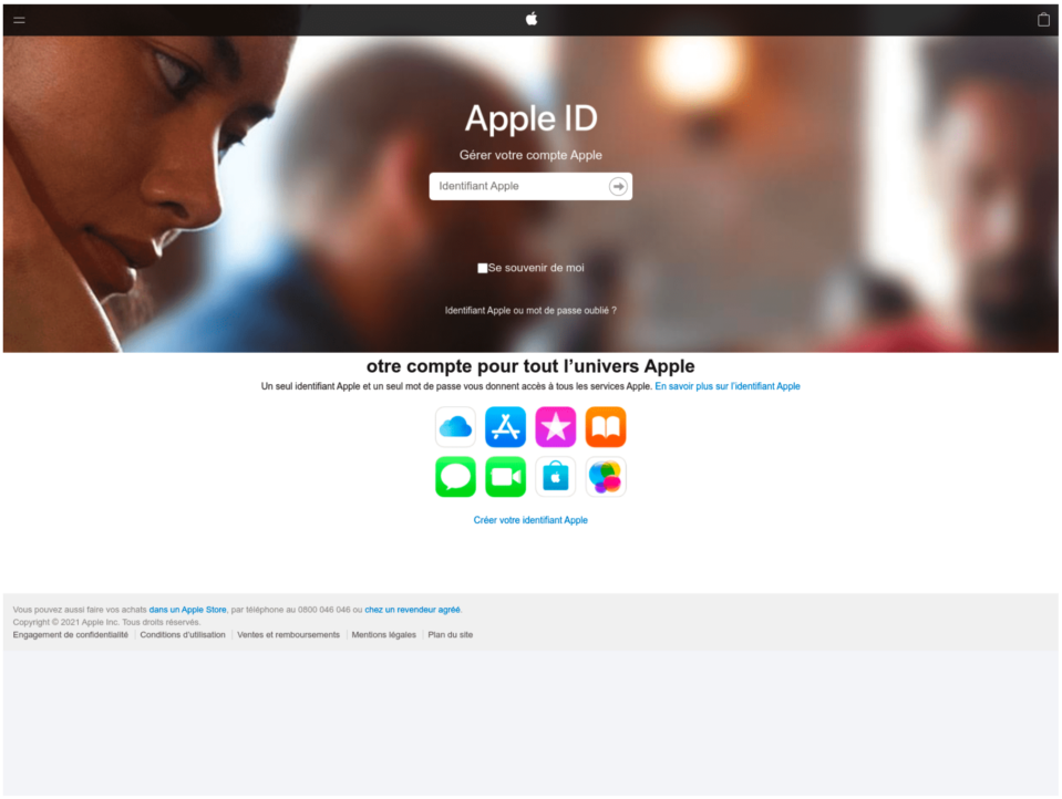 The Apple ID phishing page