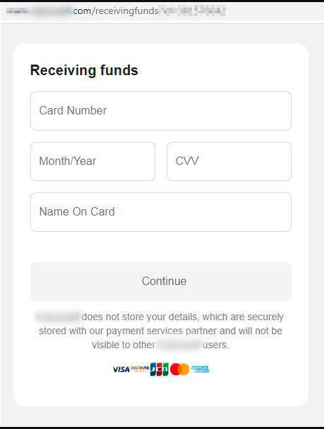 Phishing card form