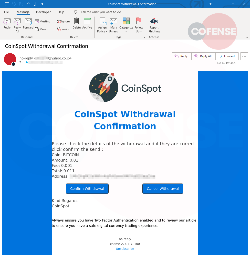 The email that reaches CoinSpot users