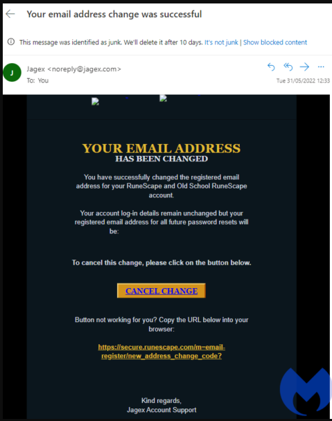 Phishing email sent to RuneScape users