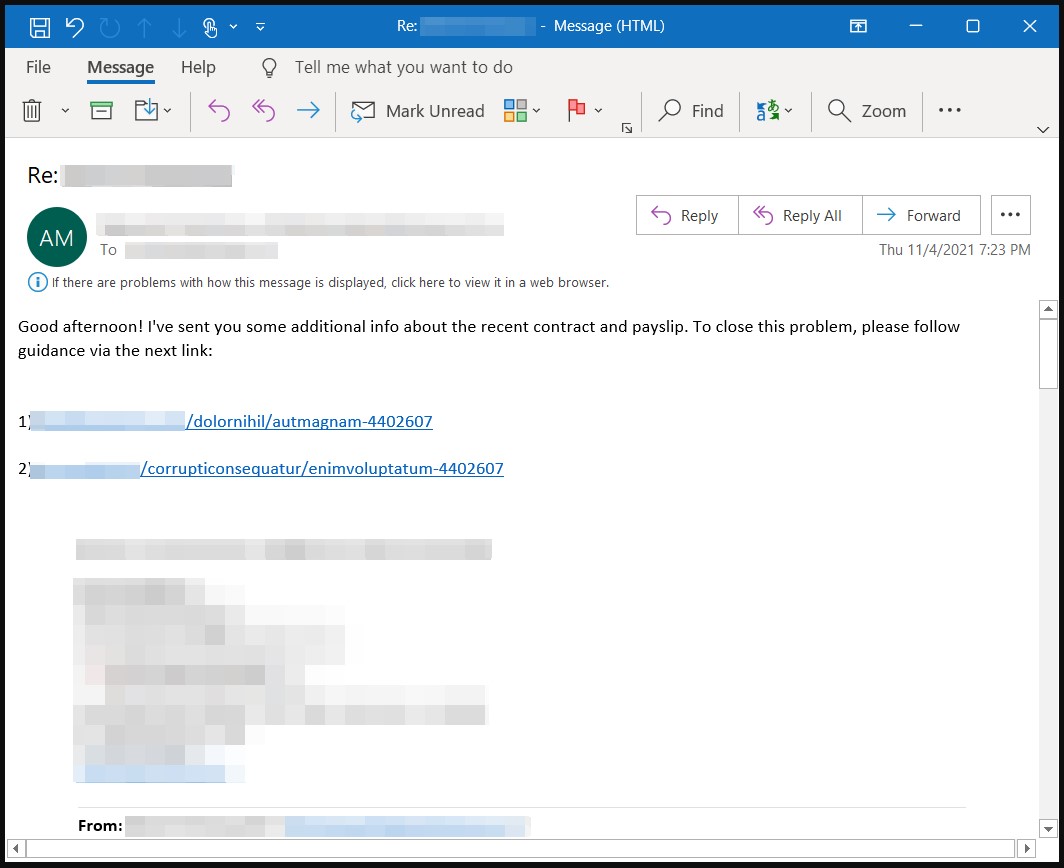 Emails containing URLs to malicious Excel downloads