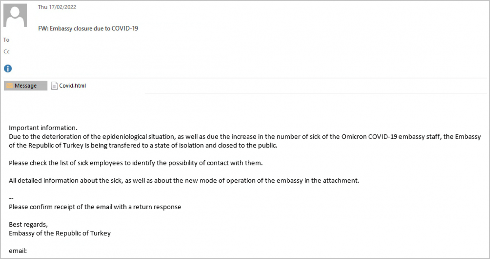 Phishing email send through a compromised account