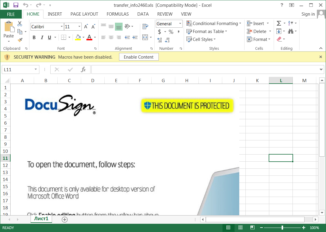 The DocuSign lure that entices users to enable content