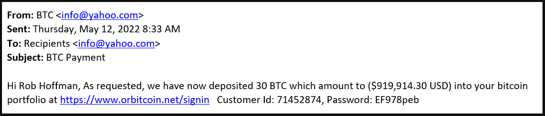 Email sent to potential victims