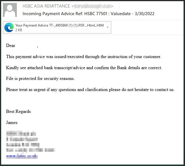 Email carrying a malicious attachment