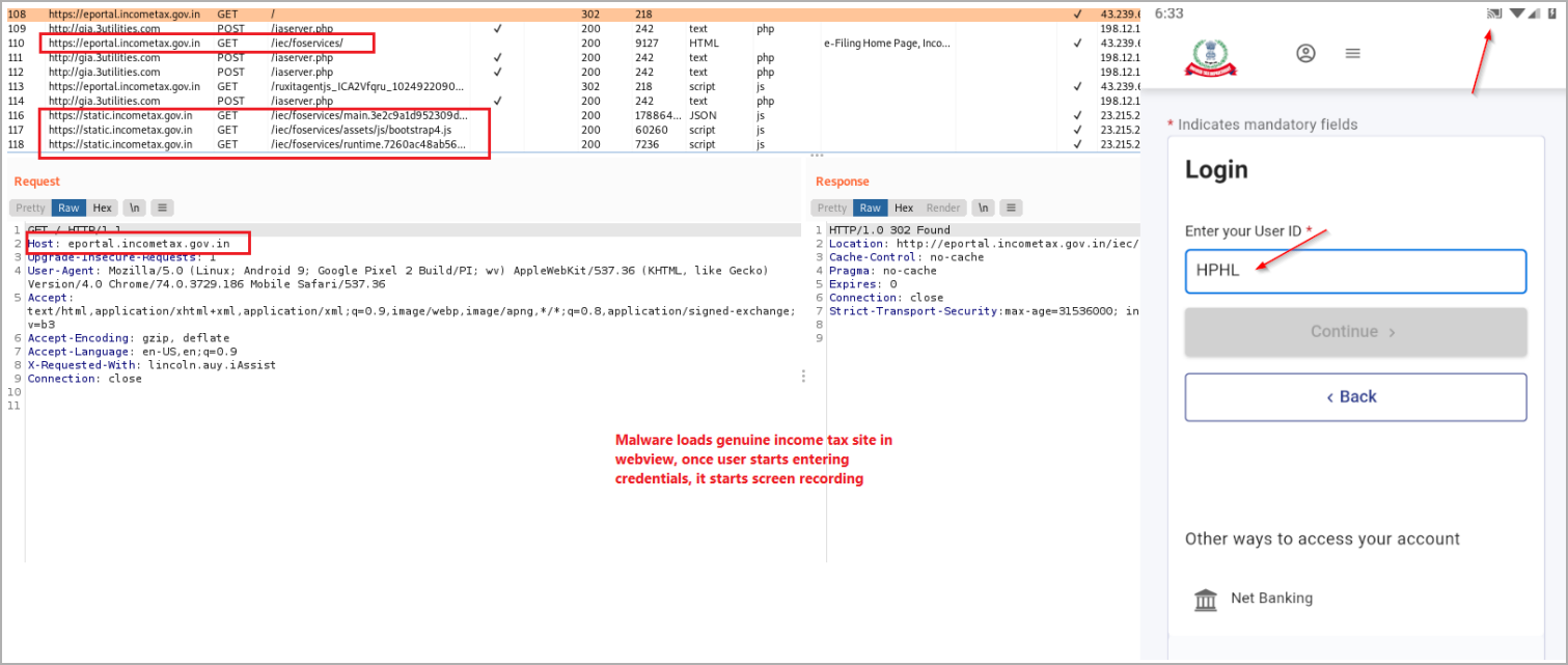 Loading the actual tax site and activating the screen recorder