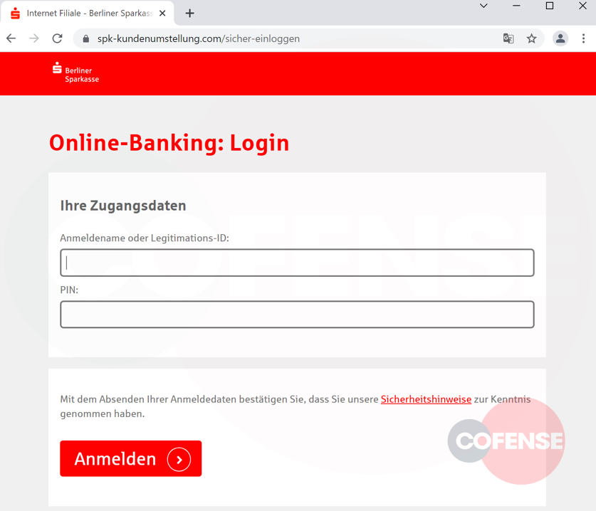 Login page on phishing site