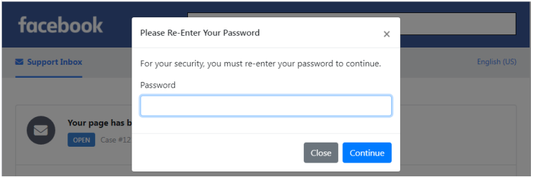 Pop-up window requesting account password