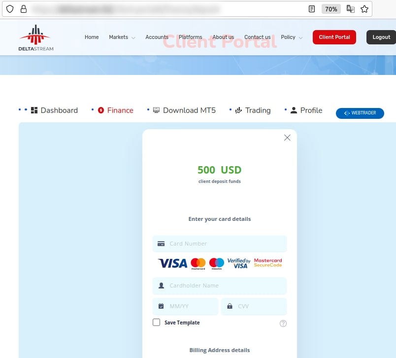 Adding a deposit on the fake site