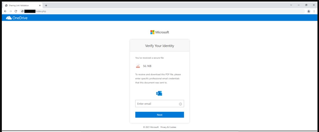 One of the phishing sites served by the Parrot TDS