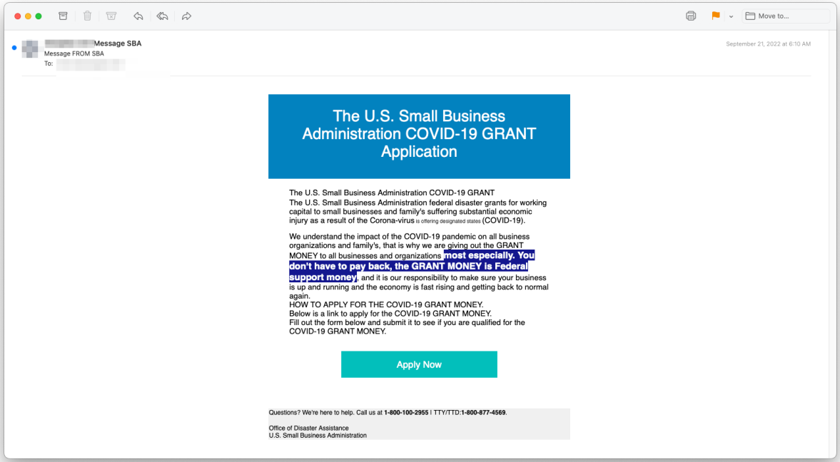 The phishing email reaching business owners