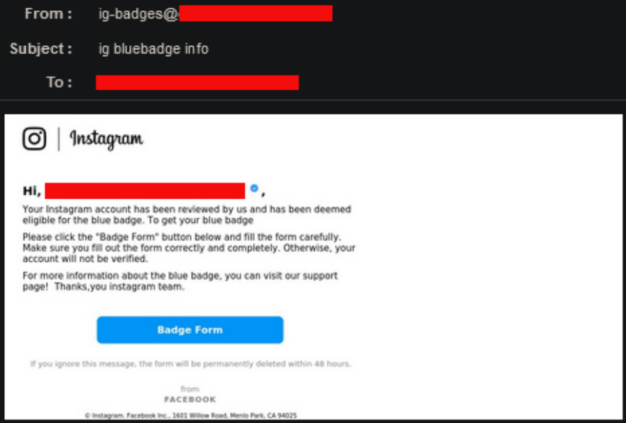 Kimlik avı e-postası örneği