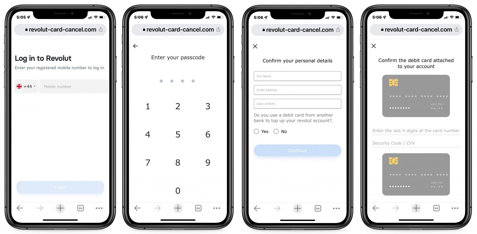 Steps in new Revolut phishing