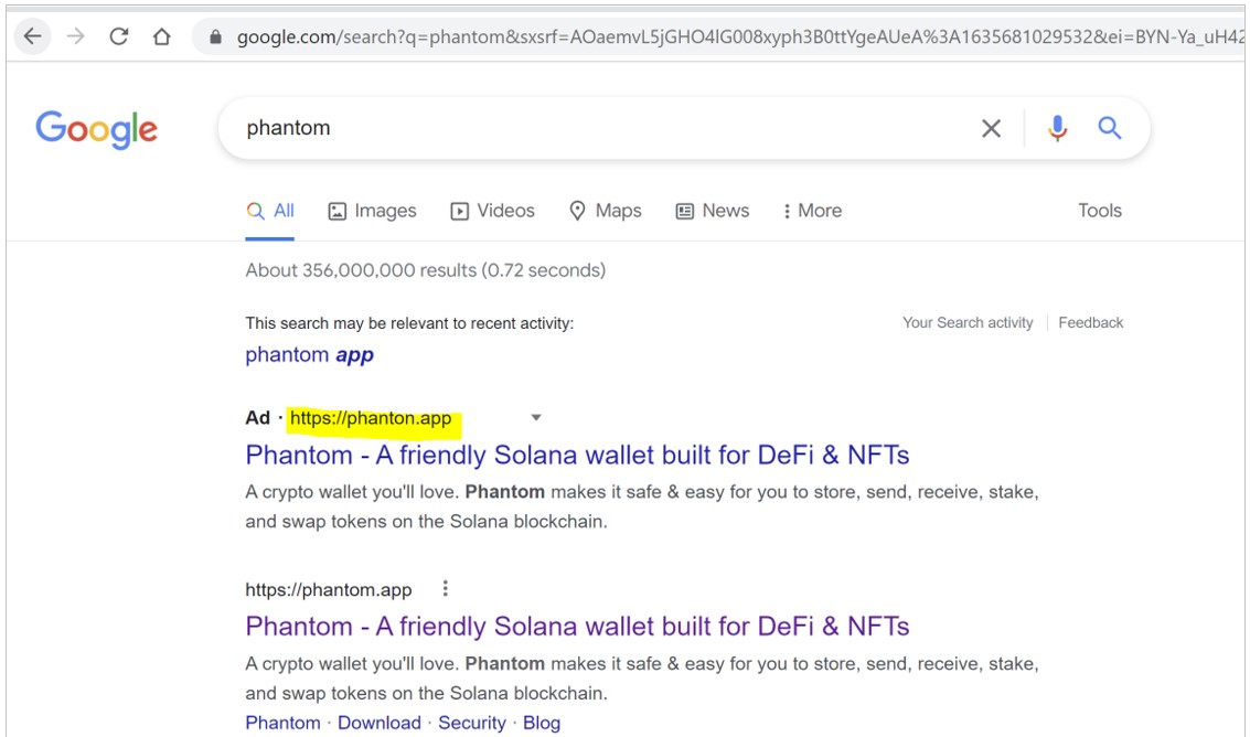 Phantom Google Ad at the top of the search results