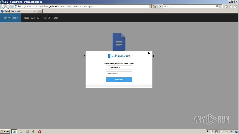 SharePoint phishing page
