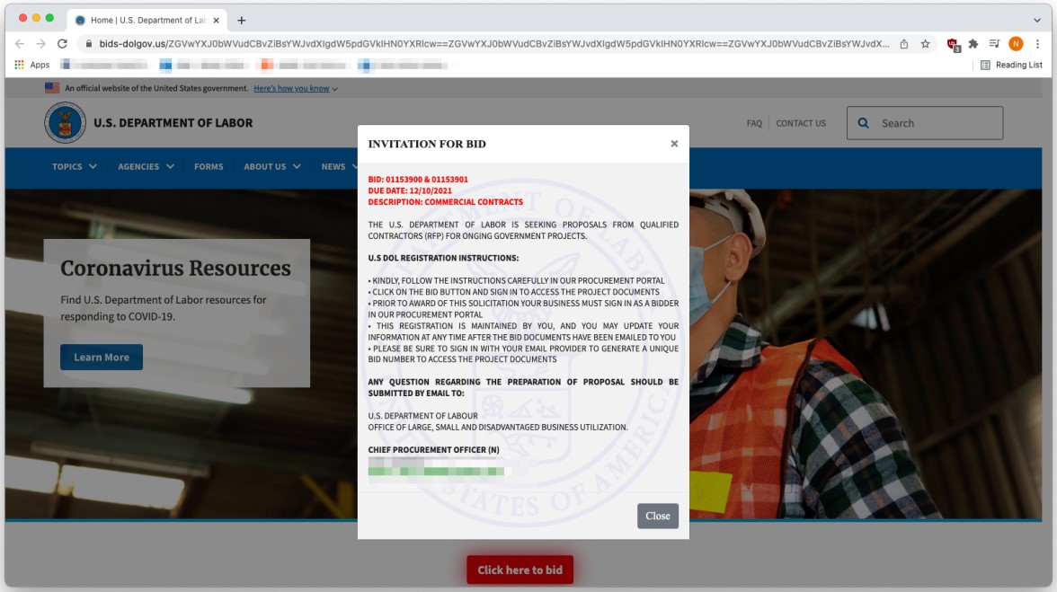 Instructions message on one of the phishing sites