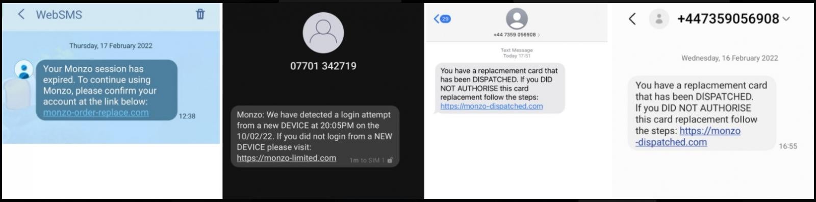 Smishing messages that point to phishing sites