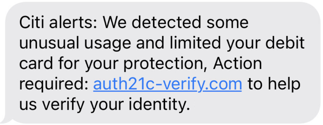 Smishing message sent to random targets